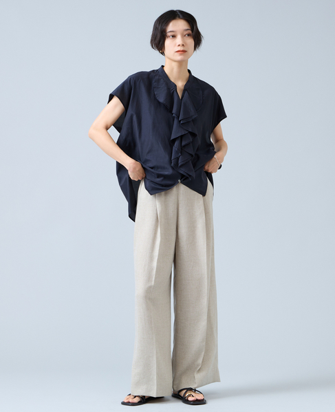 《定番》麻調タックワイドパンツ（セットアップ可） 詳細画像 ベージュ 9