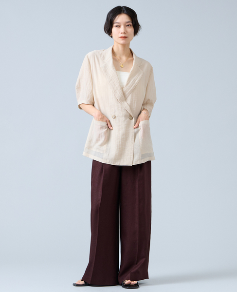 《定番》麻調タックワイドパンツ（セットアップ可） 詳細画像 ブラウン 8