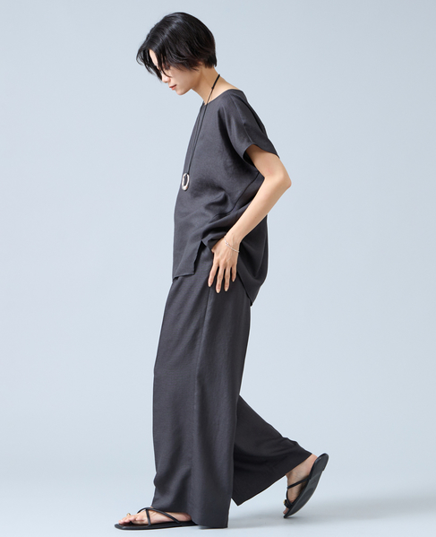 《定番》麻調タックワイドパンツ（セットアップ可） 詳細画像 ブラック 5