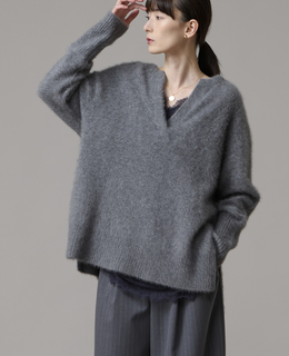 フォックスカシミアキーネックオーバーニット