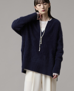 フォックスカシミアキーネックオーバーニット