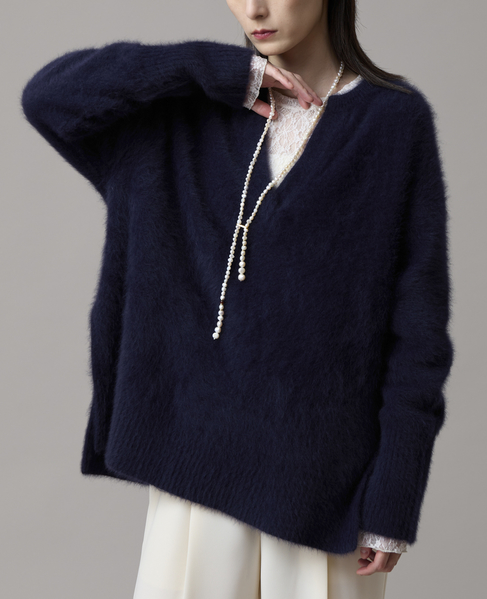 フォックスカシミアキーネックオーバーニット 詳細画像 ネイビー 8