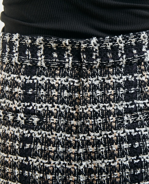 美品♡martinique/ツイードフリンジタイトスカート♡黒サイズウエストヒップスカート丈