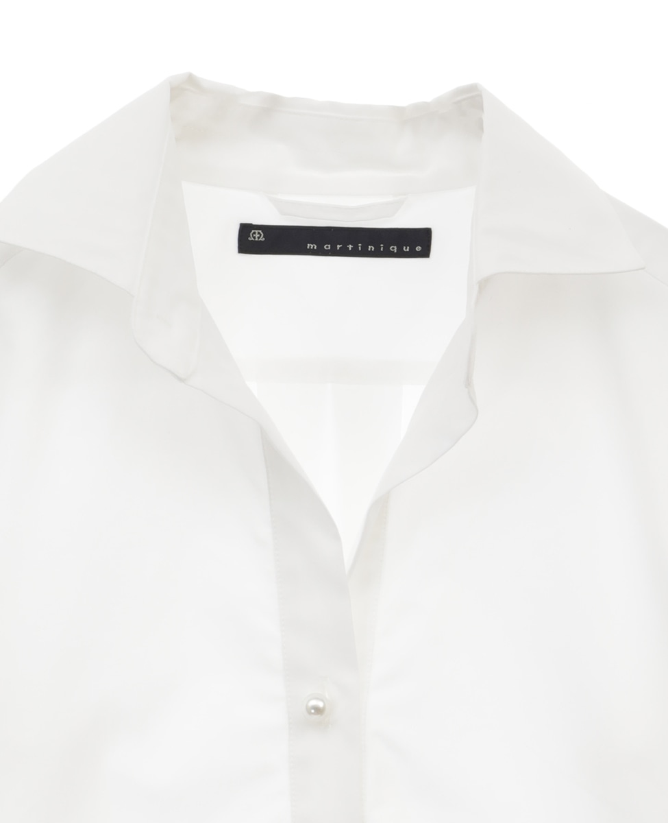 セット マルティニーク パール風ボタン ドレスシャツ ゆったっり  白 bi5