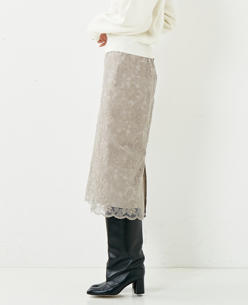 martinique/刺繍レースタイトスカート 詳細画像 モカ 2