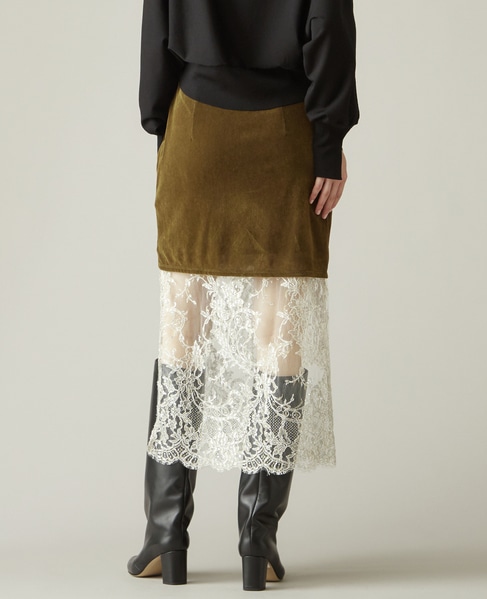 MARGE/1006-0105-255-6399/2099 Velours&lace midi skirt 詳細画像 カーキ 3