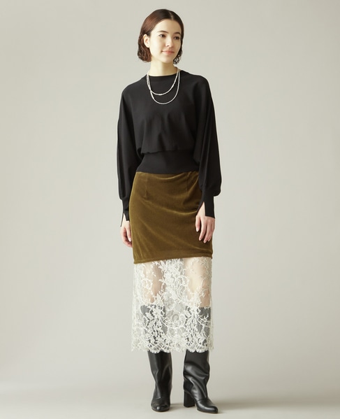 MARGE/1006-0105-255-6399/2099 Velours&lace midi skirt 詳細画像 カーキ 4