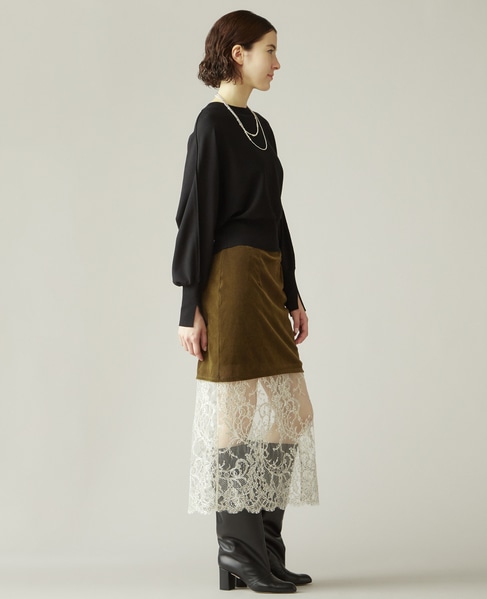 MARGE/1006-0105-255-6399/2099 Velours&lace midi skirt 詳細画像 カーキ 5