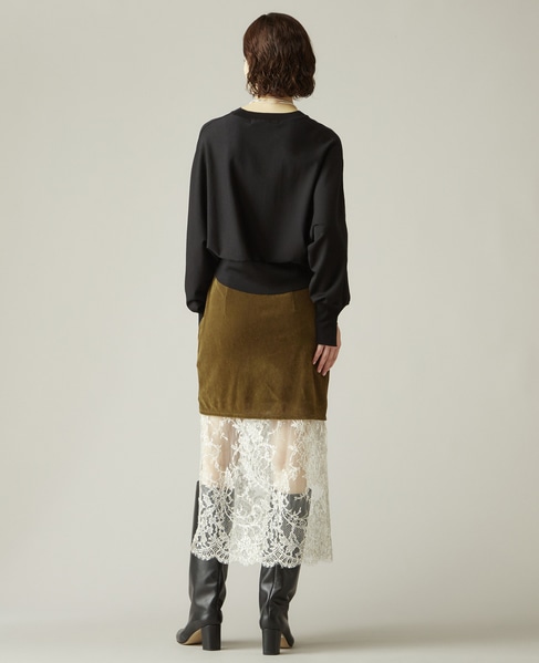 MARGE/1006-0105-255-6399/2099 Velours&lace midi skirt 詳細画像 カーキ 6