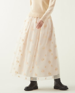 martinique/オーガンジー刺繍ギャザースカート