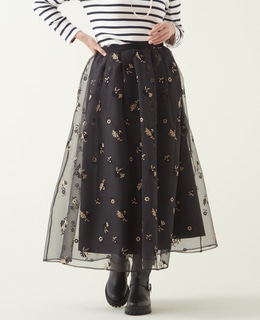 martinique/オーガンジー刺繍ギャザースカート