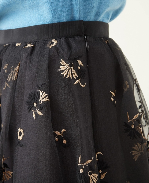 martinique/オーガンジー刺繍ギャザースカート 詳細画像 ブラック 16