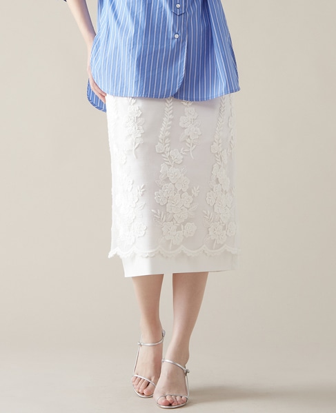 リップルオーガンジー刺繍タイトスカート 詳細画像 ホワイト 1