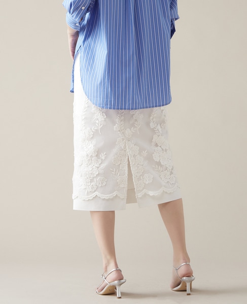 リップルオーガンジー刺繍タイトスカート 詳細画像 ホワイト 3
