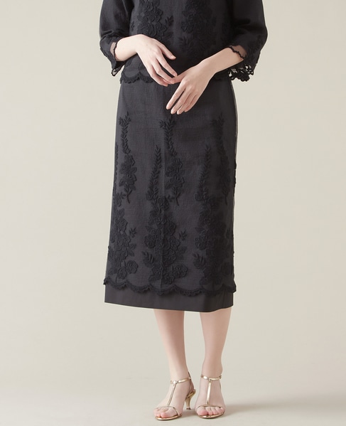 リップルオーガンジー刺繍タイトスカート 詳細画像 ブラック 1