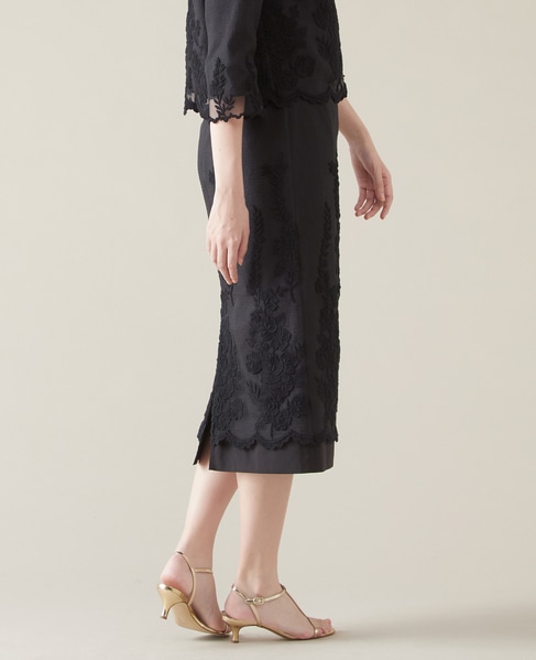 リップルオーガンジー刺繍タイトスカート 詳細画像 ブラック 2