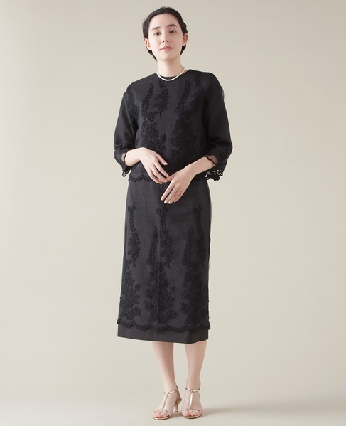 リップルオーガンジー刺繍タイトスカート 詳細画像 ブラック 4