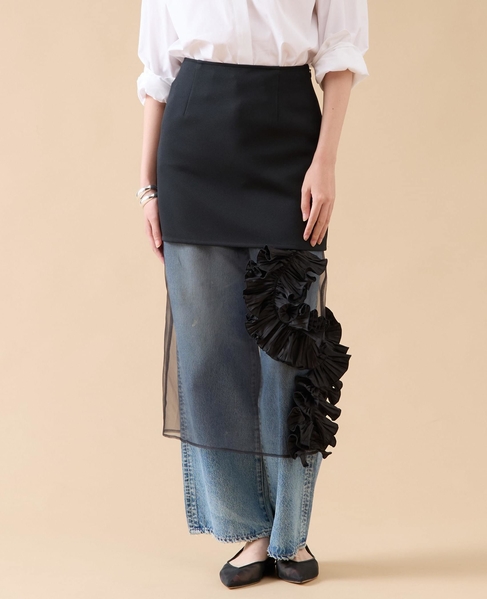 【MARGE/マージ 】Twill & silk organza midi skirt 詳細画像 ブラック 1