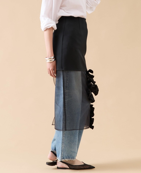 【MARGE/マージ 】Twill & silk organza midi skirt 詳細画像 ブラック 2