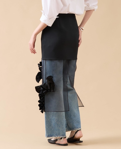 【MARGE/マージ 】Twill & silk organza midi skirt 詳細画像 ブラック 3