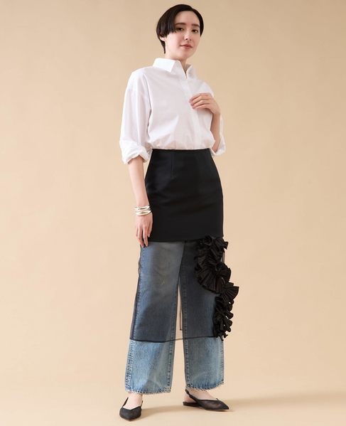 【MARGE/マージ 】Twill & silk organza midi skirt 詳細画像 ブラック 4