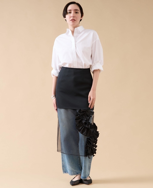 【MARGE/マージ 】Twill & silk organza midi skirt 詳細画像 ブラック 5