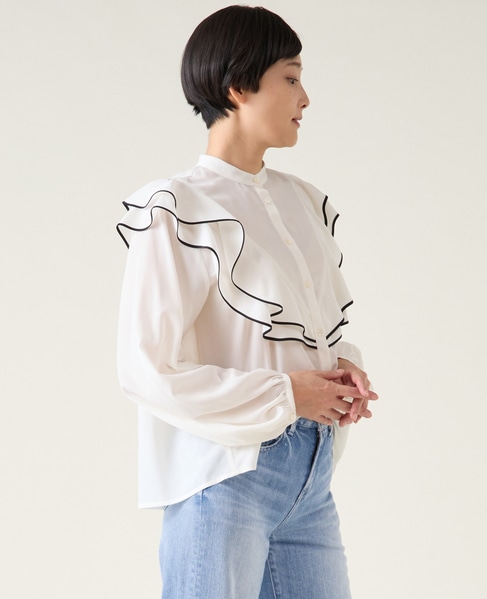 バイカラーパイピングブラウス 詳細画像 ホワイト 2