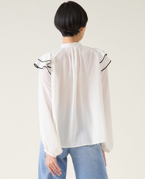 バイカラーパイピングブラウス 詳細画像 ホワイト 3