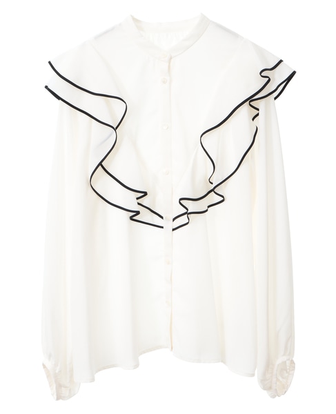 バイカラーパイピングブラウス 詳細画像 ホワイト 7