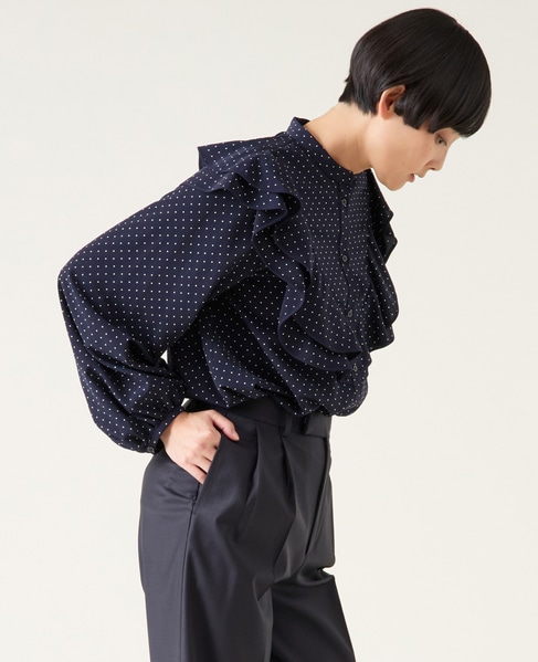 バイカラーパイピングブラウス 詳細画像 ネイビー 2