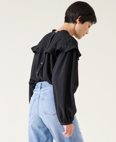 レースジョーゼットコンビブラウス 詳細画像 ブラック 2