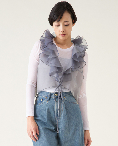 【MARGE /マージ 】Chambray organdy ruffle collae gilet 詳細画像 グレー 1