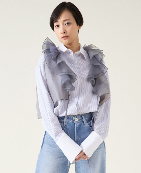 【MARGE /マージ 】Chambray organdy ruffle collae gilet 詳細画像 グレー 3