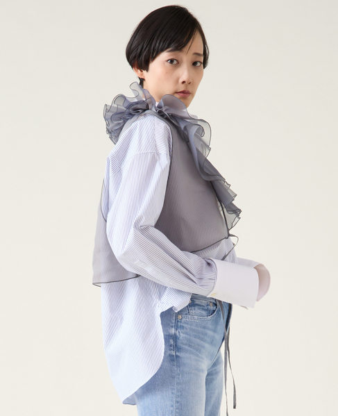 【MARGE /マージ 】Chambray organdy ruffle collae gilet 詳細画像 グレー 4