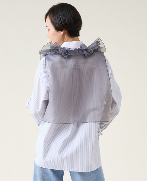 【MARGE /マージ 】Chambray organdy ruffle collae gilet 詳細画像 グレー 5