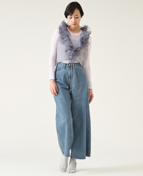 【MARGE /マージ 】Chambray organdy ruffle collae gilet 詳細画像 グレー 6