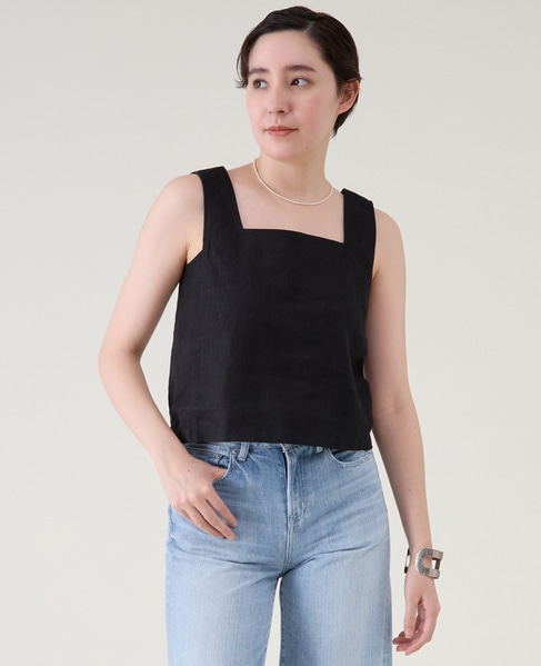 ウォッシュリネンノースリーブブラウス（セットアップ可） 詳細画像 ブラック 1