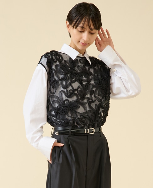 テープ刺繍ブラウス 詳細画像 ブラック 1