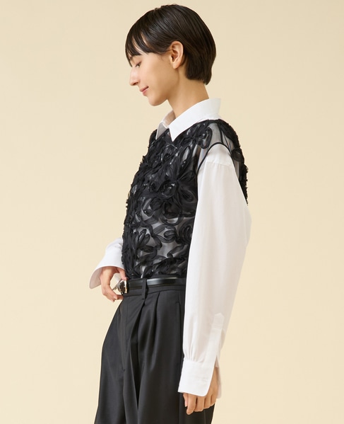 テープ刺繍ブラウス 詳細画像 ブラック 2