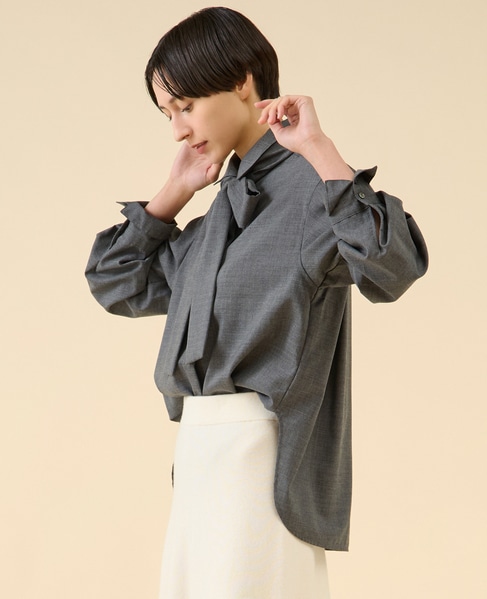 シアーウールボータイブラウス 詳細画像 グレー 2