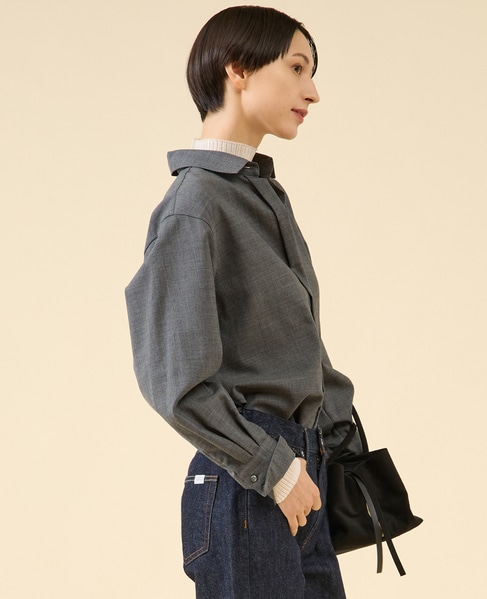 シアーウールボータイブラウス 詳細画像 グレー 5