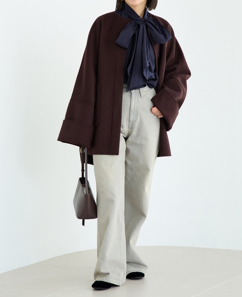 《追加》ウールリバーノーカラーコート 詳細画像 ブラウン 2