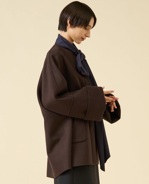 《追加》ウールリバーノーカラーコート 詳細画像 ブラウン 4