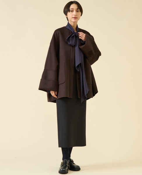 《追加》ウールリバーノーカラーコート 詳細画像 ブラウン 9