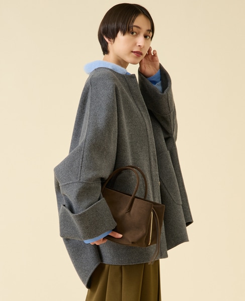 《追加》ウールリバーノーカラーコート 詳細画像 グレー 2