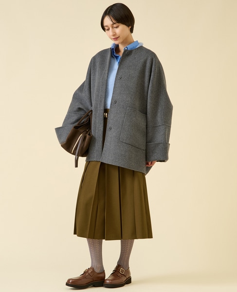 《追加》ウールリバーノーカラーコート 詳細画像 グレー 5