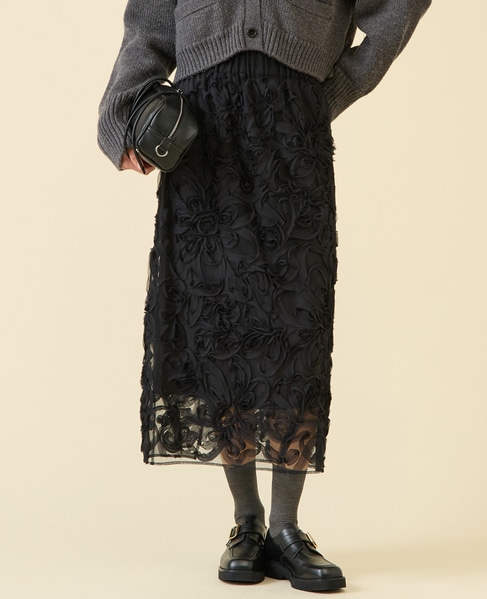 テープ刺繍タイトスカート 詳細画像 ブラック 3