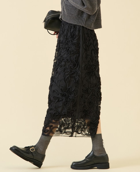 テープ刺繍タイトスカート 詳細画像 ブラック 4