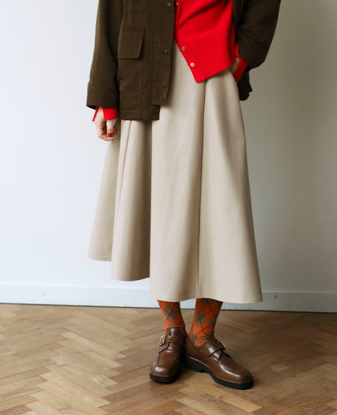 フェイクレザーフレアスカート 詳細画像 ベージュ 1