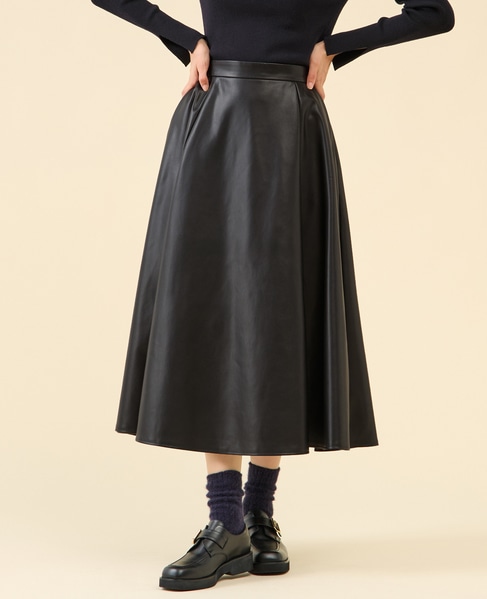フェイクレザーフレアスカート 詳細画像 ブラック 1
